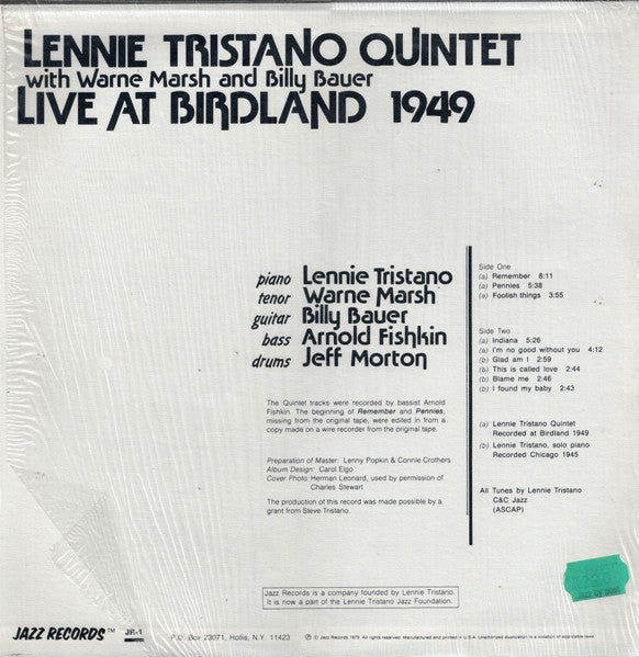 Lennie Tristano Quintet With Warne Marsh And Billy Bauer – Live At Birdland 1949, image 2