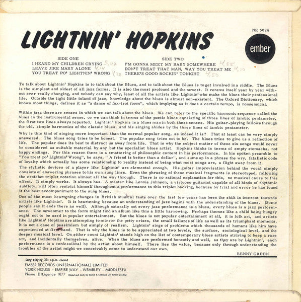 Lightnin' Hopkins – "Live" At The Bird Lounge, image 2