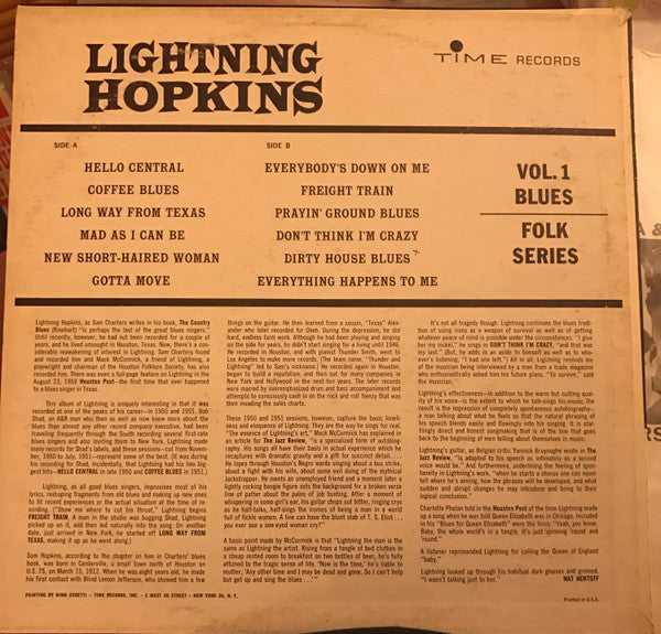 Lightning Hopkins – Vol. 1 Blues-Folk Series, image 2