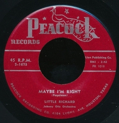 Front cover of Little Richard – Maybe I'm Right / I Love My Baby, Peacock Records, US, 1957