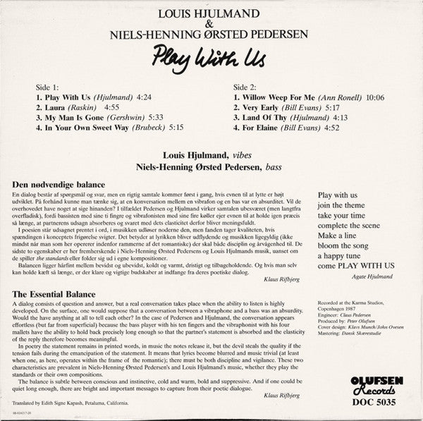 Louis Hjulmand & Niels-Henning Ørsted Pedersen – Play With Us, image 2