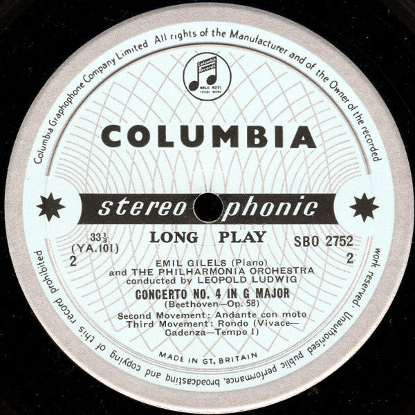 Beethoven, Emil Gilels, Philharmonia Orchestra, Leopold Ludwig – Piano Concerto No. 4 In G Major, image 4