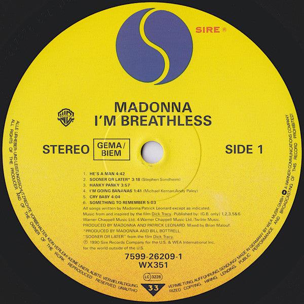 Madonna – I'm Breathless (Music From And Inspired By The Film Dick Tracy), image 3