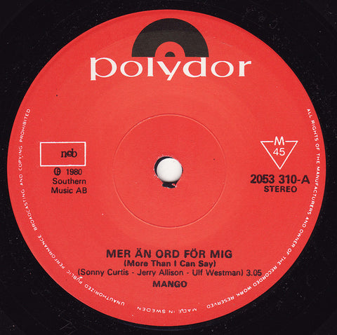 Front cover of Mango – Mer Än Ord För Mig, Polydor, Sweden, 1980