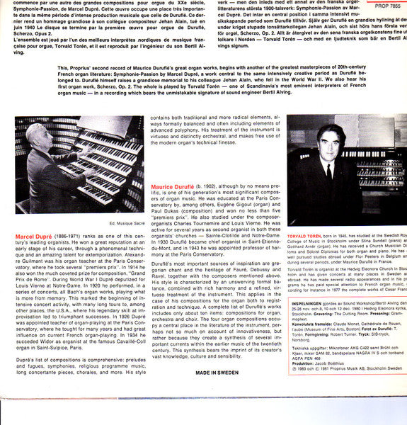 Marcel Dupré / Maurice Duruflé – Torvald Torén – Symphonie-Passion Op. 23 / Prelude Et Fugue Op. 7; Scherzo Op. 2, image 2