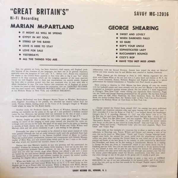 Marian McPartland / George Shearing – Great Britain's, image 2