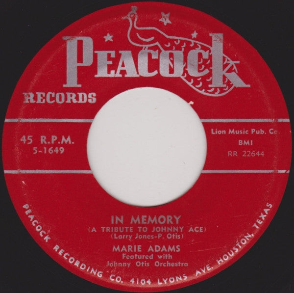 Front cover of Marie Adams Featured With Johnny Otis Orchestra / Johnny Otis Orchestra – In Memory (A Tribute To Johnny Ace) / Boom Diddy Wa Wa, Peacock Records, US, 1955