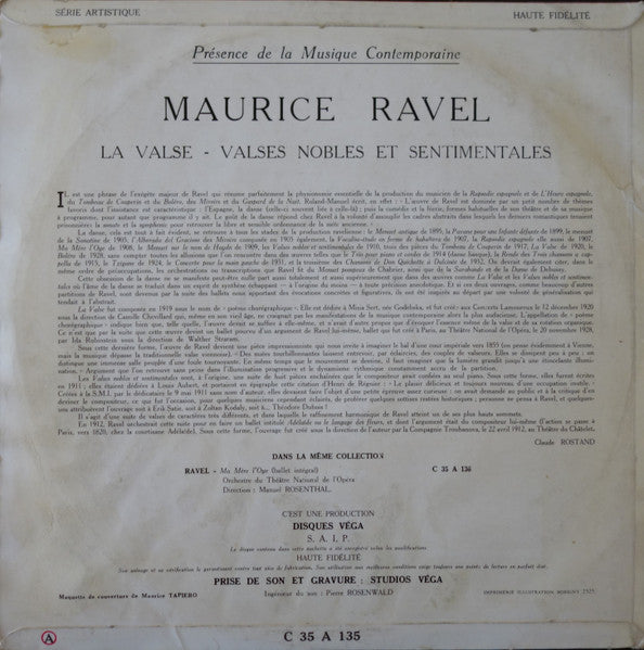 Ravel / Orchestre Du Théâtre National De L'Opéra Direction: Manuel Rosenthal – La Valse / Valse Nobles Et Sentimentales, image 2