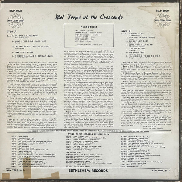 Mel Tormé – Gene Norman Presents Mel Torme At The Crescendo, image 2