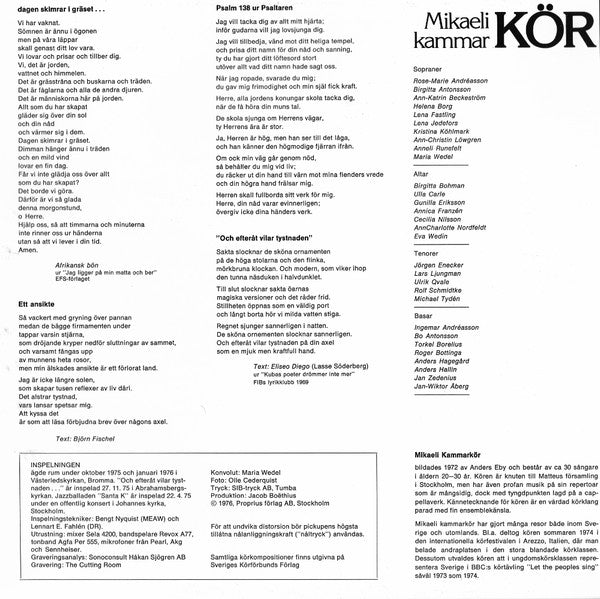 Mikaeli Kammarkör, Olov Olofsson – Dagen Skimrar I Gräset ... Mikaeli Kammarkör Och En Jazzgrupp, image 2