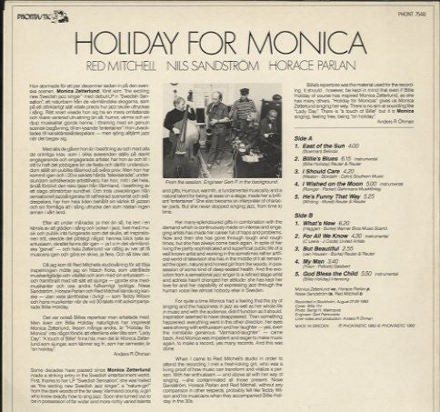 Monica Zetterlund, Red Mitchell, Nils Sandström, Horace Parlan – Holiday For Monica, image 2