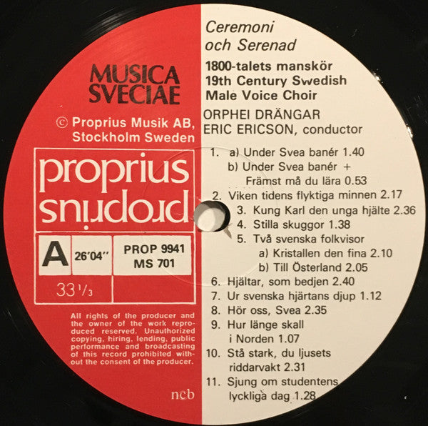 Orphei Drängar - Eric Ericson – Ceremoni Och Serenad - 1800-Talets Manskör, image 3