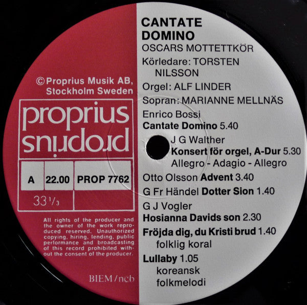 Oscars Motettkör, Torsten Nilsson, Alf Linder, Marianne Mellnäs – Cantate Domino, image 3