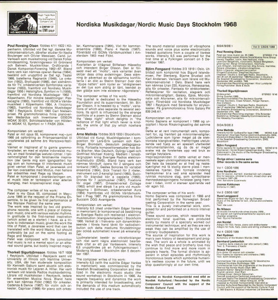 Poul Rovsing Olsen • Thorkell Sigurbjörnsson • Arne Mellnäs • Björn Fongaard – Nordiska Musikdagar 1968 Nordic Music Days Vol.3, image 2