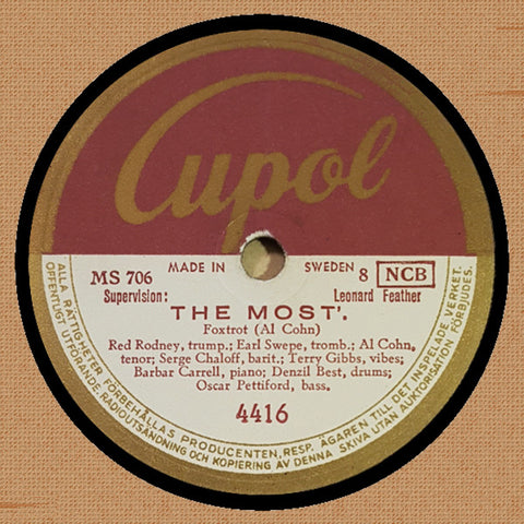 Front cover of Red Rodney, Earl Swepe, Al Cohn, Serge Chaloff, Terry Gibbs, Barber Carrell, Denzil Best, Oscar Pettiford – The Most' / Chasin' The Bass, Cupol, Sweden, 1950