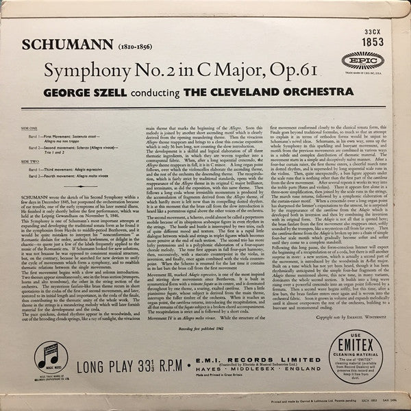 Schumann - George Szell And The Cleveland Orchestra – Symphony No. 2 In C Major, Op. 61, image 2