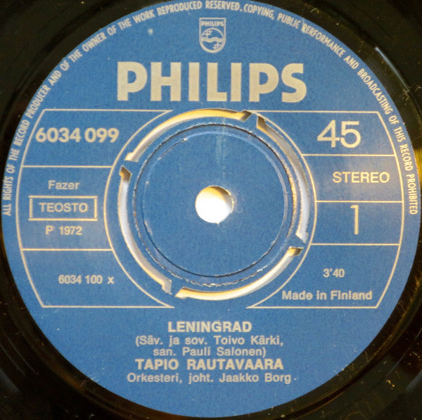 Front cover of Tapio Rautavaara – Leningrad, Philips, Finland, 1972