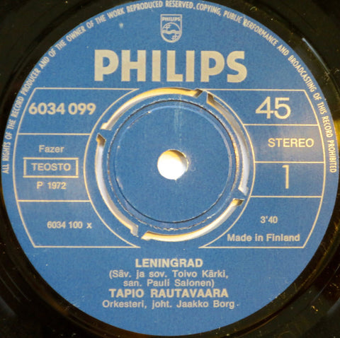 Front cover of Tapio Rautavaara – Leningrad, Philips, Finland, 1972