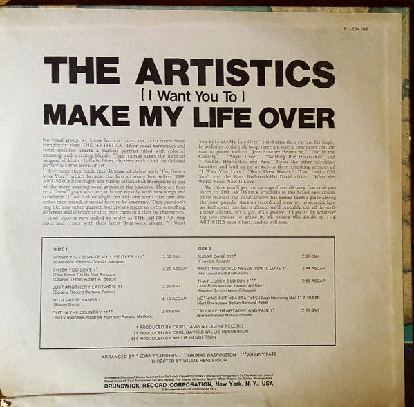 The Artistics – (I Want You To) Make My Life Over, image 2