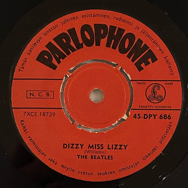 Front cover of The Beatles – Dizzy Miss Lizzy, Parlophone, Finland, 1965