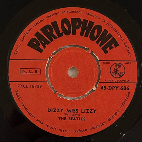 Front cover of The Beatles – Dizzy Miss Lizzy, Parlophone, Finland, 1965