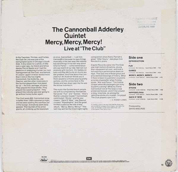 The Cannonball Adderley Quintet – Mercy, Mercy, Mercy! (Live At "The Club"), image 2