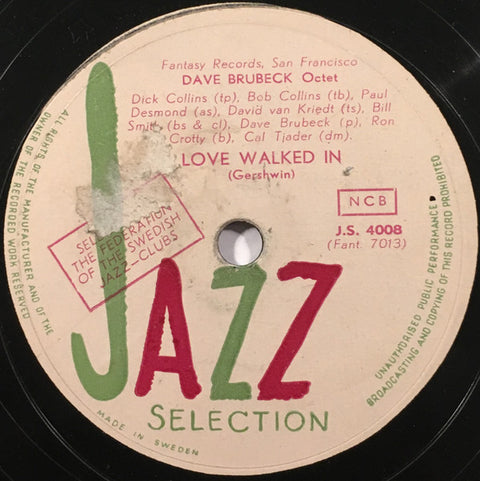 Front cover of Dave Brubeck Octet – Love Walked In / Let's Fall In Love, Jazz Selection, Sweden, 1952