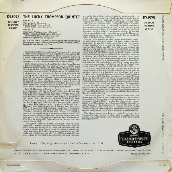 The Lucky Thompson Quintet – The Lucky Thompson Quintet, image 2