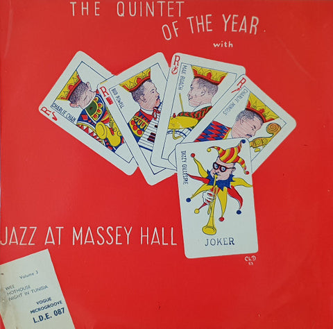 Front cover of The Quintet Of The Year – Jazz At Massey Hall Volume 3, Vogue Records, UK, 1954