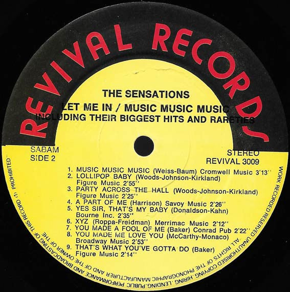 The Sensations – Let Me In / Music Music Music, image 3