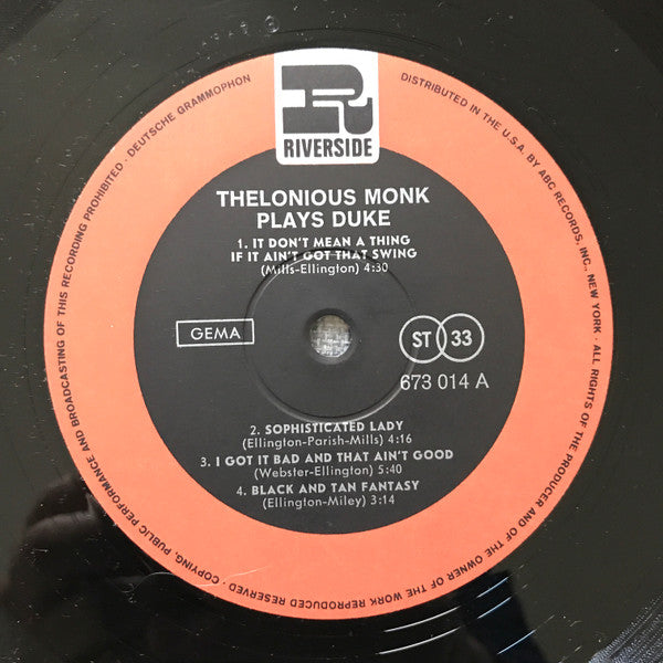 Thelonious Monk – Thelonious Monk Plays Duke, image 3