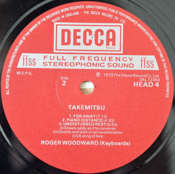 Takemitsu, Roger Woodward – Corona / For Away / Piano Distance / Undisturbed Rest, image 5