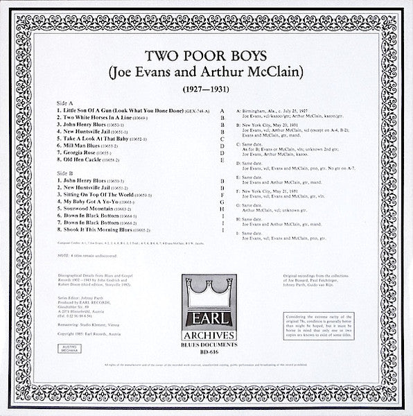 Two Poor Boys – The Complete Recordings Of Joe Evans And Arthur McClain 1927-1931, image 2