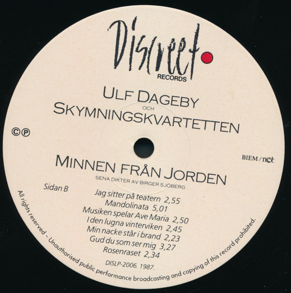 Ulf Dageby Och Skymningskvartetten – Minnen Från Jorden, image 4