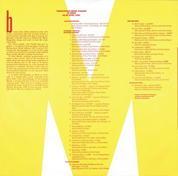Various – That's The Way I Feel Now - A Tribute To Thelonious Monk, image 5
