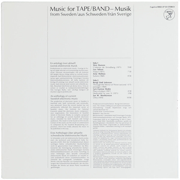 Various – Music For Tape / Band - Musik From Sweden / Aus Schweden / Från Sverige, image 2