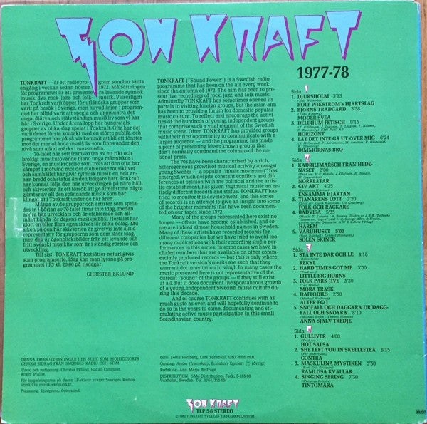 Various – Tonkraft 1977-78 (Levande Musik Från Sverige • Live Music From Sweden), image 2
