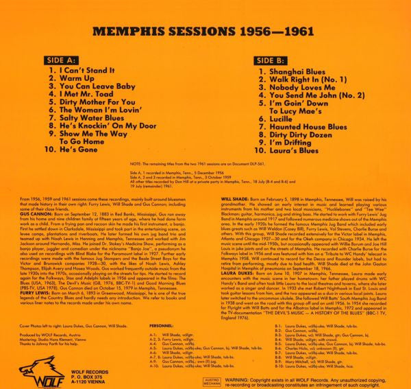Various Featuring Furry Lewis, Will Shade, Gus Cannon, Laura Dukes – Memphis Sessions 1956—1961, image 2