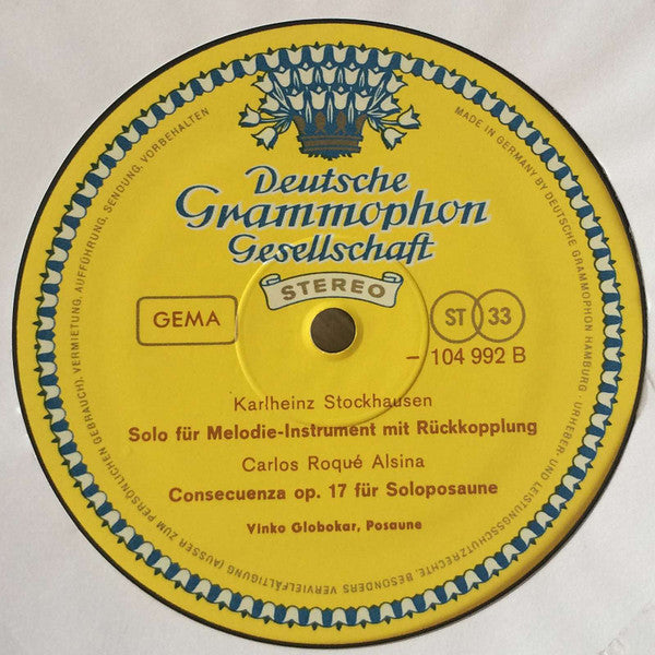 Vinko Globokar, Luciano Berio, Karlheinz Stockhausen, Carlos Roqué Alsina – Discours II / Sequenza V / Solo Für Melodie-Instrument Mit Rückkopplung / Consecuenza, image 4