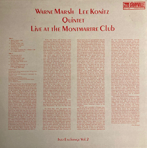 Warne Marsh Lee Konitz Quintet – Live At The Montmartre Club - Jazz Exchange Vol. 2, image 2