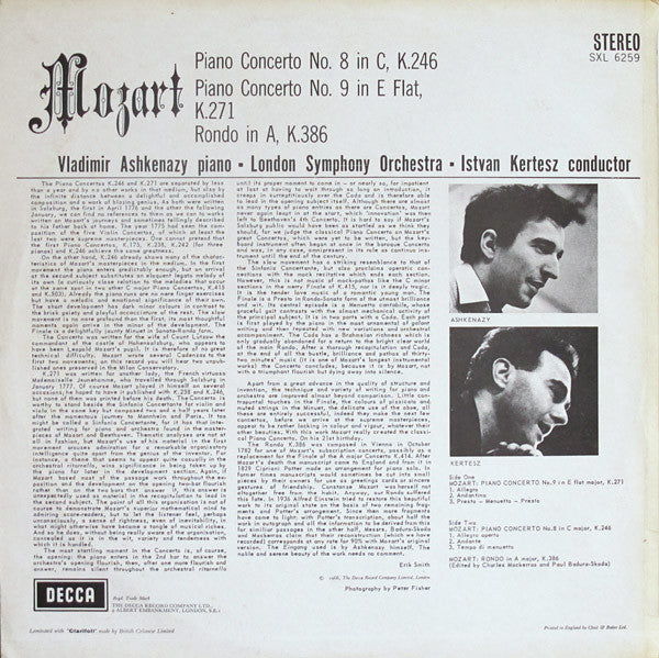 Mozart, Ashkenazy, Kertesz, London Symphony Orchestra – Piano Concerto No. 8 In C, K.246 / Piano Concerto No. 9 In E Flat, K.271 / Rondo In A, K.386, image 2