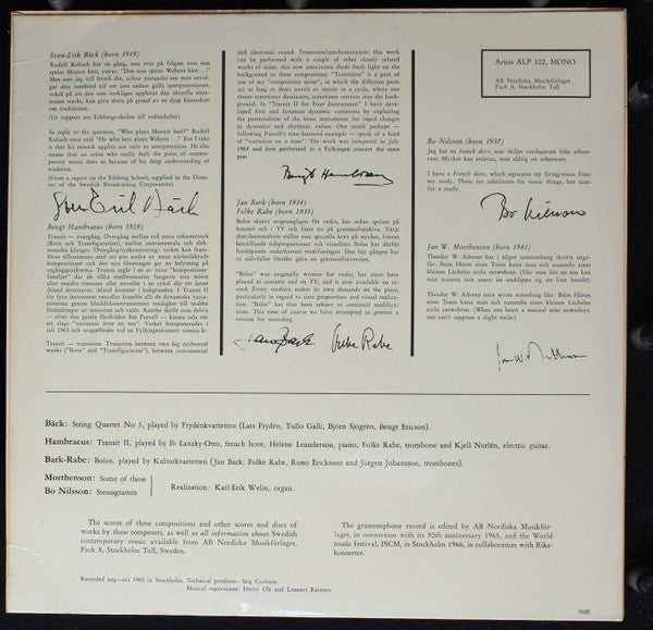 Bäck / Hambraeus / Bark & Rabe / Nilsson / Morthenson – Svenskt 60-Tal (Swedish Music From The Sixties), image 2