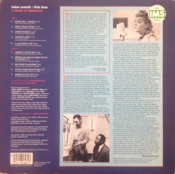 Helen Merrill / Dick Katz – A Shade Of Difference, image 2