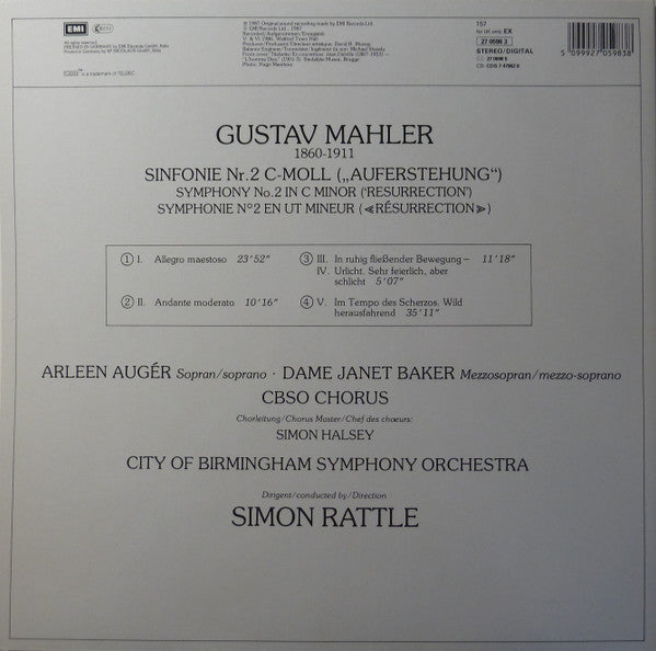 Mahler - Arleen Augér, Janet Baker, CBSO Chorus, City Of Birmingham Symphony Orchestra, Simon Rattle – Sinfonie = Symphony No. 2 · ('Auferstehungs-Sinfonie' = 'Resurrection'), image 2