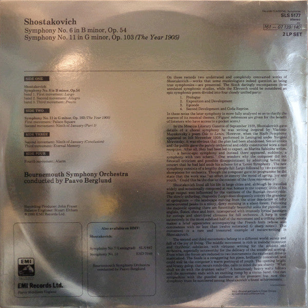 Shostakovich, Paavo Berglund, Bournemouth Symphony Orchestra – Symphonies Nos. 6 & 11, image 2